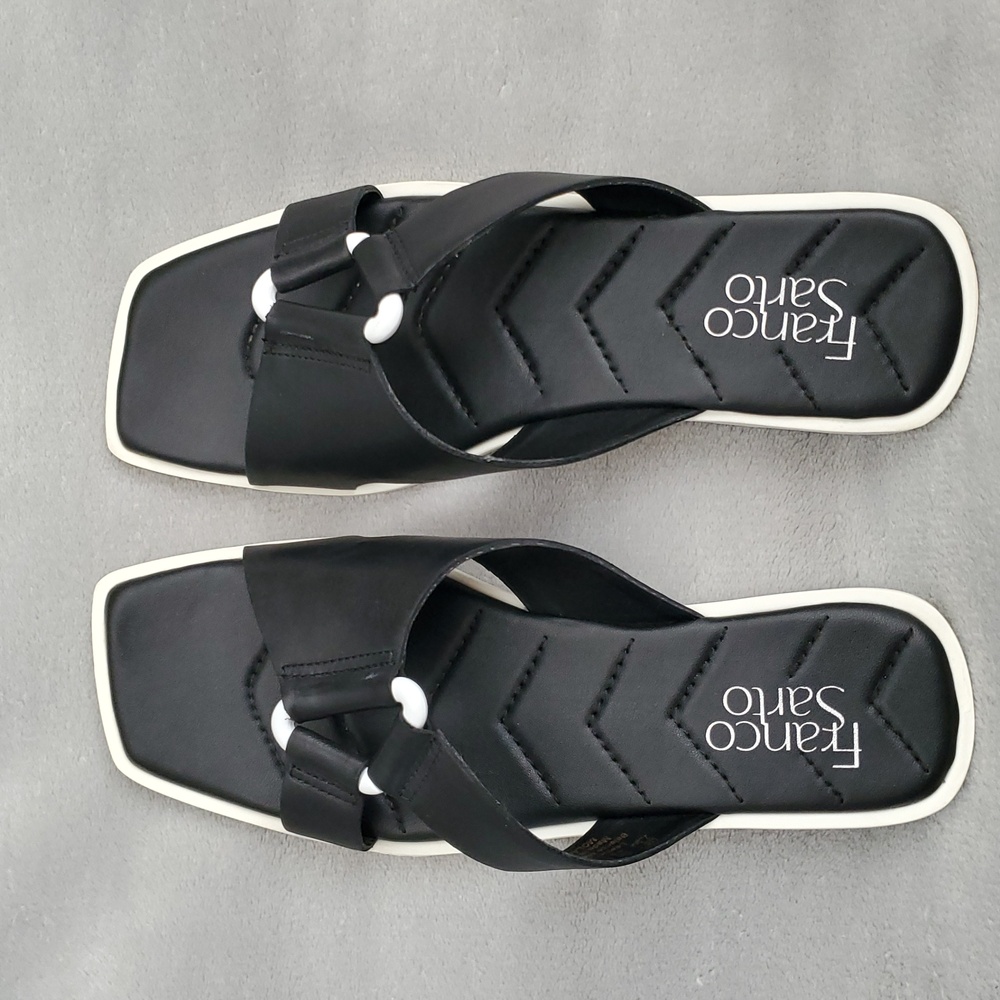 FRANCO SARTO Molana Black Leather Square Toe Flat Slide Sandals SIZE: 7.5 M
